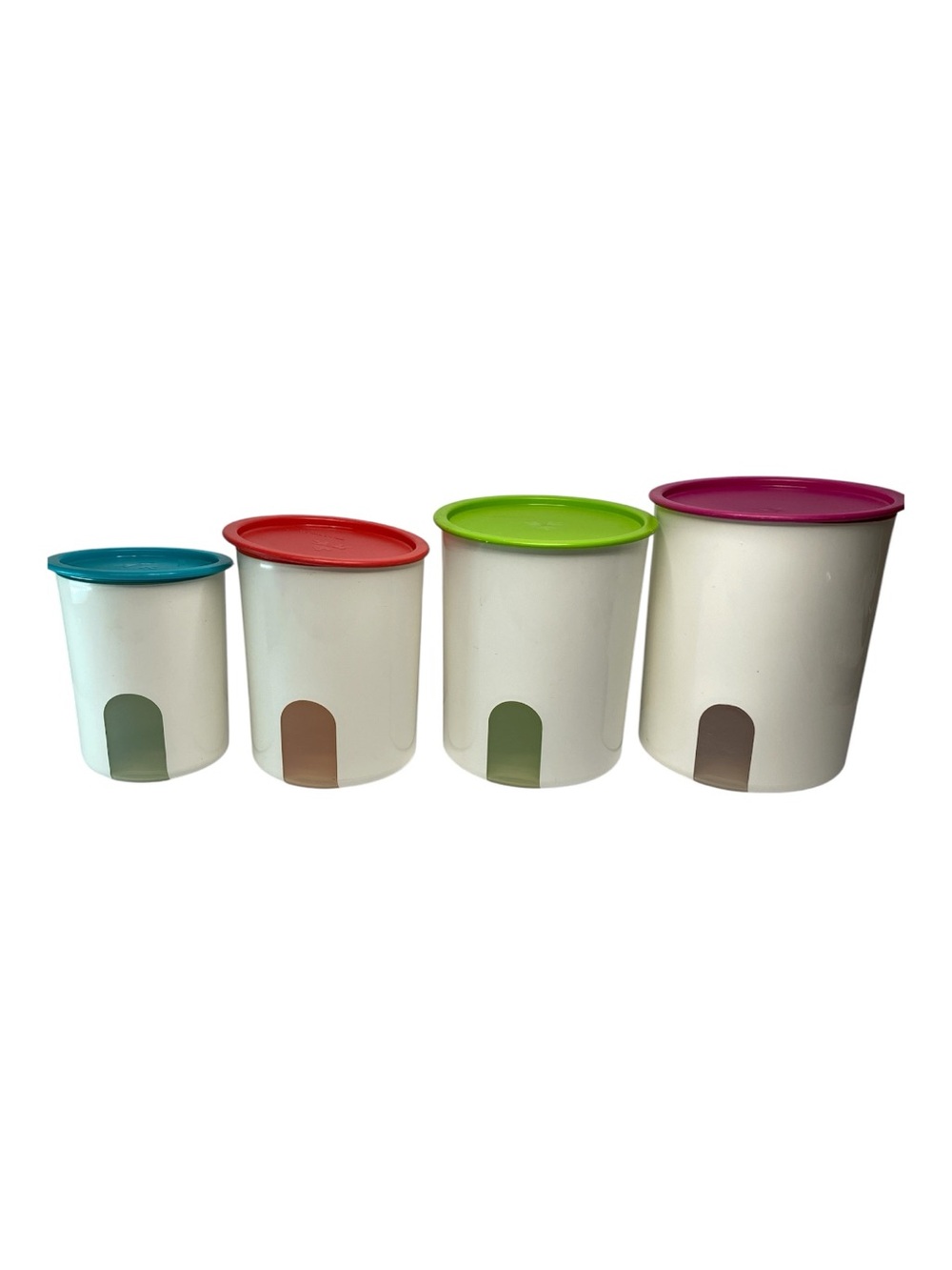 Vintage Tupperware 4-Piece Nesting Canister Set Multi-Color Lids